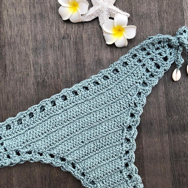 Handmade Vintage Crochet Bikinis Knitted Cotton Swimwear Women's Crochet Swimsuit Two Pieces Bathing Suits Bikini Swimsuit Top Bottom Bandage Modern Women Beachwear For Summer