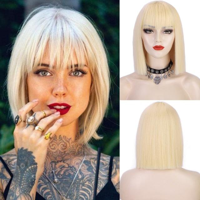 Glorious Synthetic Wigs Short Bob Wigs Black/Pink Bangs Wigs for Women Heat Resistant Fiber Hair Brazilin Wigs For Black Women Cosplay Wigs For Women