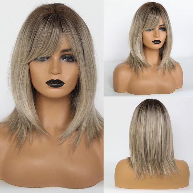 New Arrival Blonde Medium Straight Lolita Bobo Wigs with Bangs Synthetic Wigs For Women Cosplay Daily Heat Resistant Wigs For Black Women Cosplay Wigs For Women