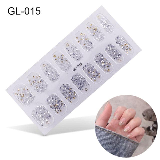 Nail Art Full Cover Self Adhesive Stickers Polish Foils Tips Wraps Solid color Shiny Nail Decals Manicure 3D Nail Art Stickers Decal Slider Template Diy Nail Tool Decorations Nail Art Design Self Adhesive Luxury Designer Nail Sticker