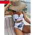 Leaf Floral Bikini Set Women Backless High-Waist Two Pieces Swimwear Beach Bathing Suits Swimsuits Women's Ruffle Bandage Bikini High Waist Bottoms Two Piece Swimsuits