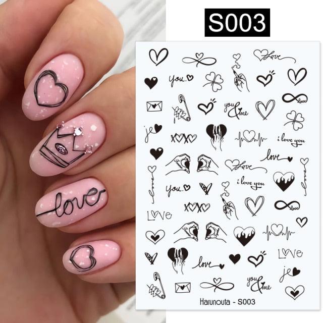 3D Nail Stickers Decals Ink Watermark Spring Summer Black Lines Flower Leaf Tree For Manicures Nail Art Decoration Nail Art Stickers Decor Tip Transfer Nail Decals Sticker For Pretty Girl Self-Adhesive Nail Decals Designer Nail Stickers for Acrylic