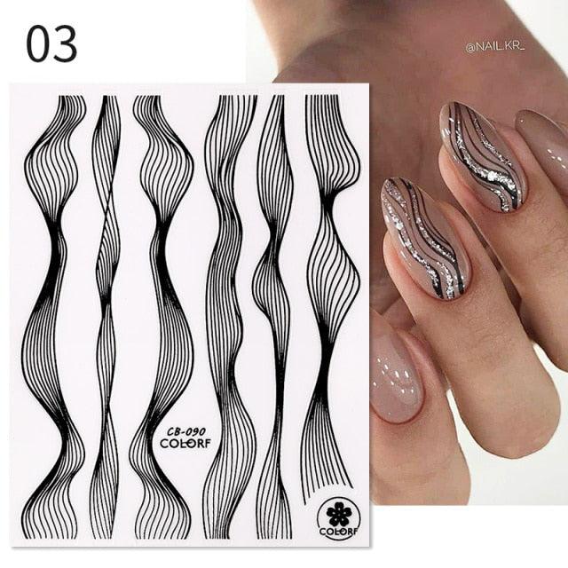 3D Nail Stickers Decals Ink Watermark Spring Summer Black Lines Flower Leaf Tree For Manicures Nail Art Decoration Nail Art Stickers Decor Tip Transfer Nail Decals Sticker For Pretty Girl Self-Adhesive Nail Decals Designer Nail Stickers for Acrylic