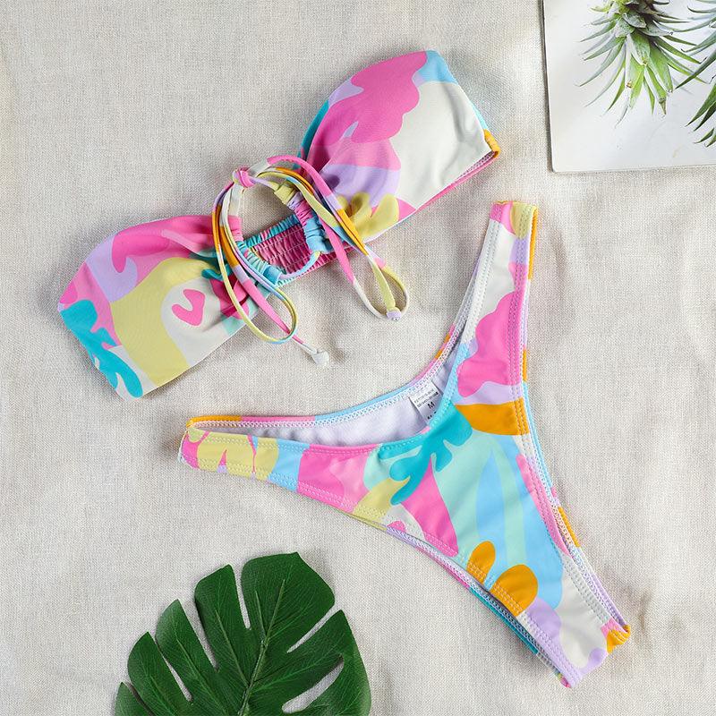 Bikinis Micro Adjustable Swimwear Women Summer Bikini Set Modern Colorful Print Beach Wear Women's Comfortable Swimsuit Knotted String Triangle Bikini Tie Side High Cut Bikini Set