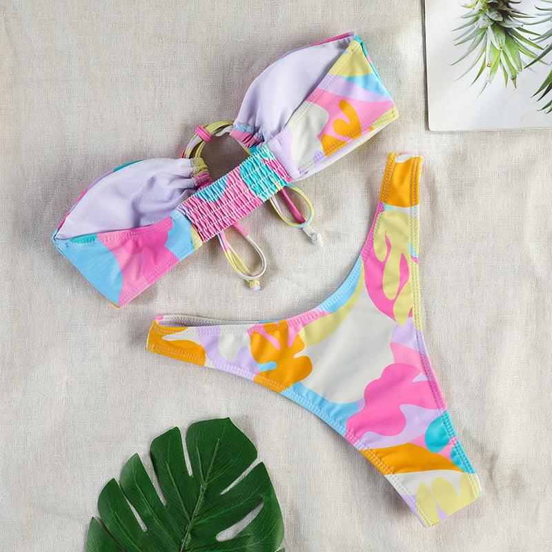 Bikinis Micro Adjustable Swimwear Women Summer Bikini Set Modern Colorful Print Beach Wear Women's Comfortable Swimsuit Knotted String Triangle Bikini Tie Side High Cut Bikini Set