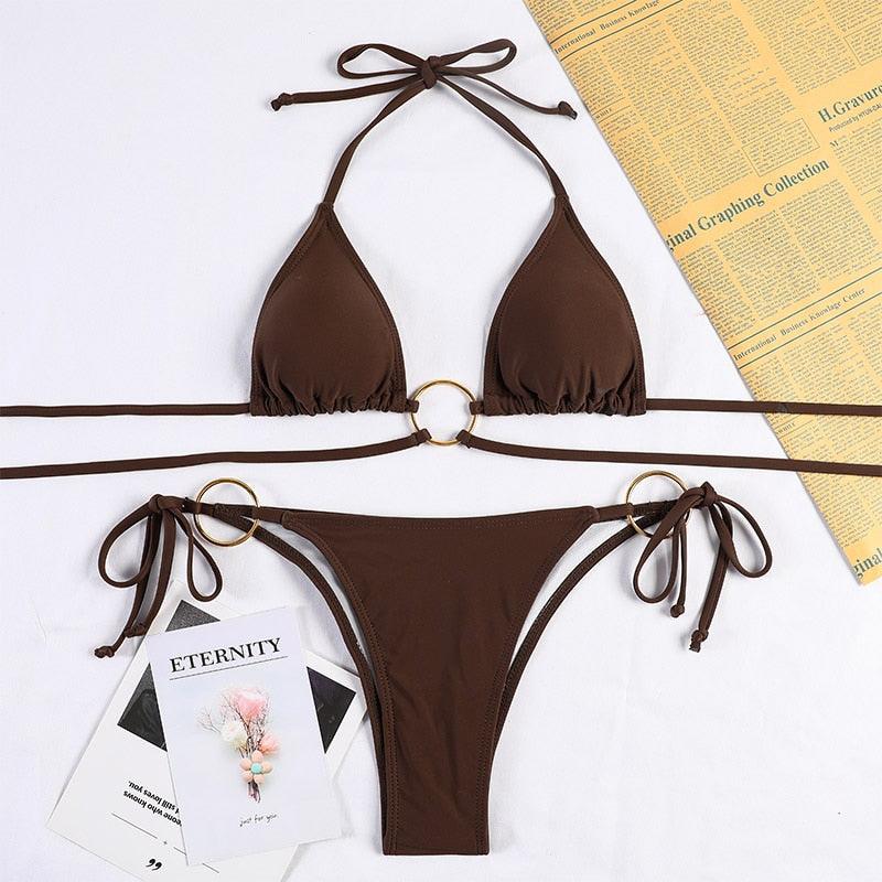 Bikinis Micro Adjustable Swimwear Women Summer Bikini Set Modern Colorful Print Beach Wear Women's Comfortable Swimsuit Knotted String Triangle Bikini Tie Side High Cut Bikini Set