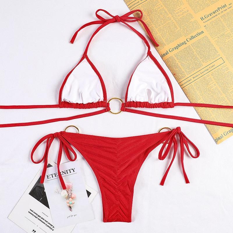 Bikinis Micro Adjustable Swimwear Women Summer Bikini Set Modern Colorful Print Beach Wear Women's Comfortable Swimsuit Knotted String Triangle Bikini Tie Side High Cut Bikini Set