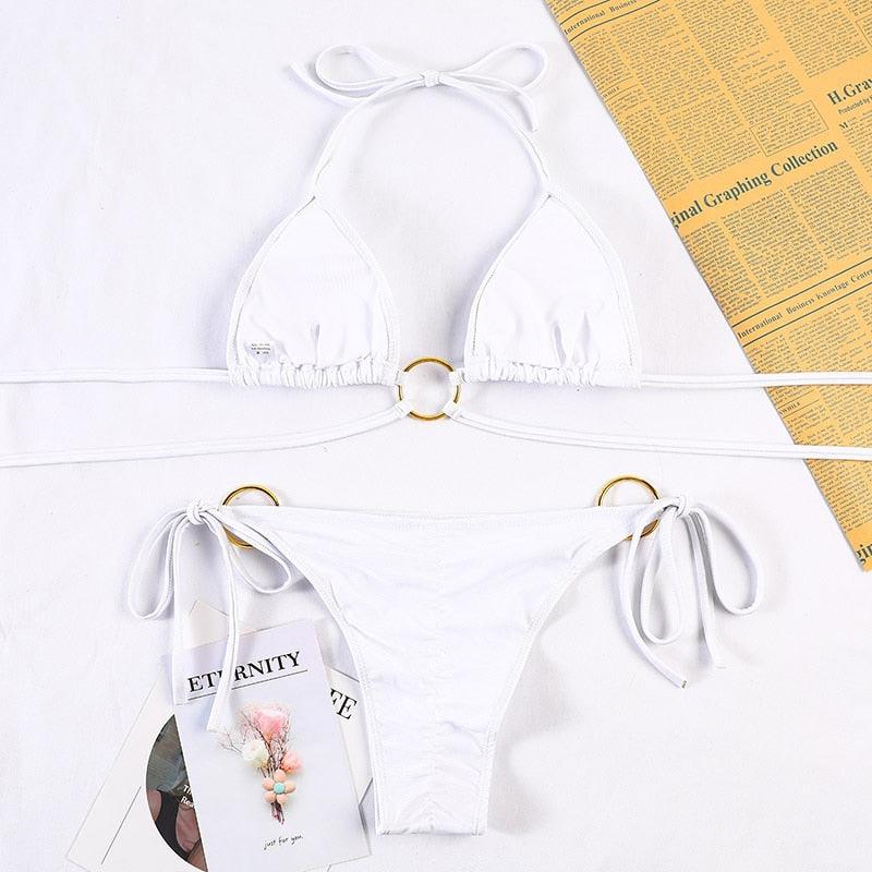 Bikinis Micro Adjustable Swimwear Women Summer Bikini Set Modern Colorful Print Beach Wear Women's Comfortable Swimsuit Knotted String Triangle Bikini Tie Side High Cut Bikini Set