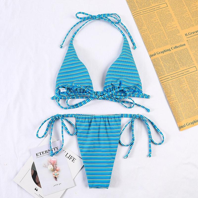 Bikinis Micro Adjustable Swimwear Women Summer Bikini Set Modern Colorful Print Beach Wear Women's Comfortable Swimsuit Knotted String Triangle Bikini Tie Side High Cut Bikini Set