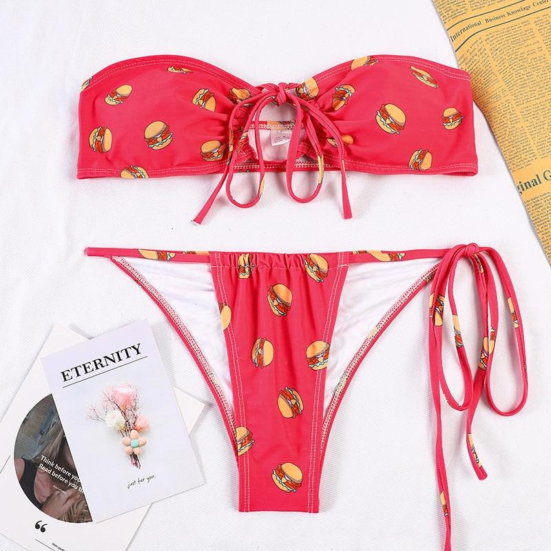 Bikinis Micro Adjustable Swimwear Women Summer Bikini Set Modern Colorful Print Beach Wear Women's Comfortable Swimsuit Knotted String Triangle Bikini Tie Side High Cut Bikini Set