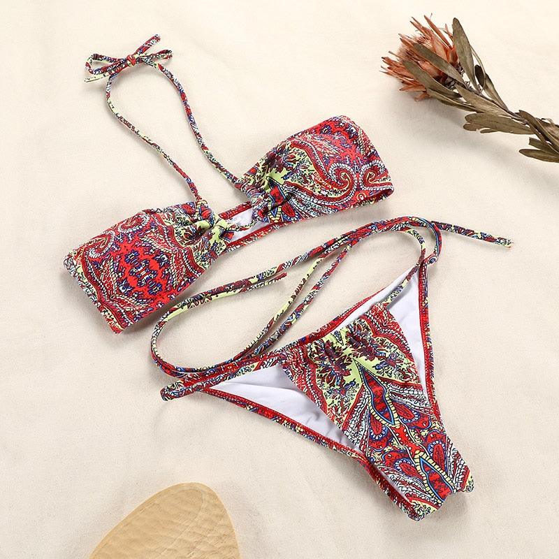 Bikinis Micro Adjustable Swimwear Women Summer Bikini Set Modern Colorful Print Beach Wear Women's Comfortable Swimsuit Knotted String Triangle Bikini Tie Side High Cut Bikini Set