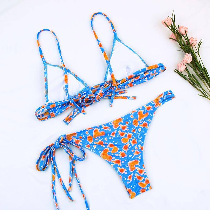 Bikinis Micro Adjustable Swimwear Women Summer Bikini Set Modern Colorful Print Beach Wear Women's Comfortable Swimsuit Knotted String Triangle Bikini Tie Side High Cut Bikini Set