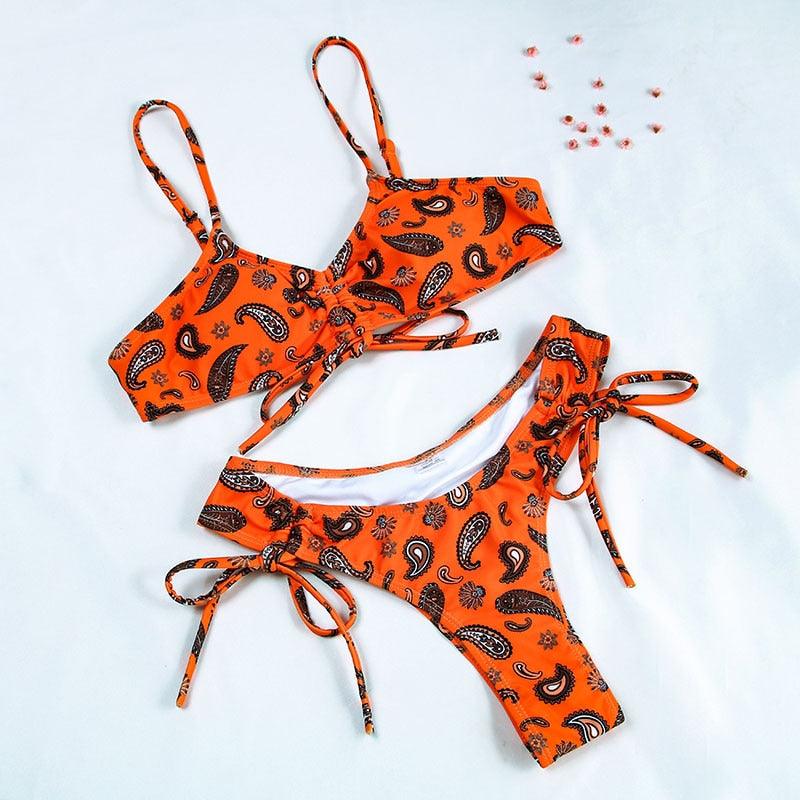 Bikinis Micro Adjustable Swimwear Women Summer Bikini Set Modern Colorful Print Beach Wear Women's Comfortable Swimsuit Knotted String Triangle Bikini Tie Side High Cut Bikini Set