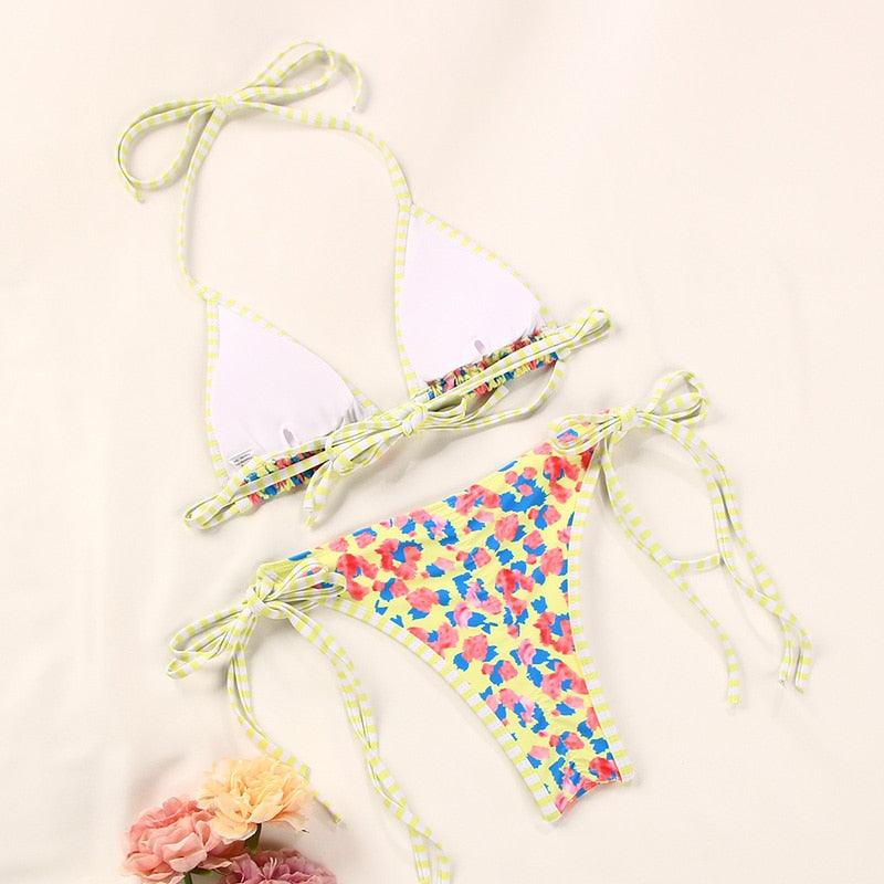 Bikinis Micro Adjustable Swimwear Women Summer Bikini Set Modern Colorful Print Beach Wear Women's Comfortable Swimsuit Knotted String Triangle Bikini Tie Side High Cut Bikini Set