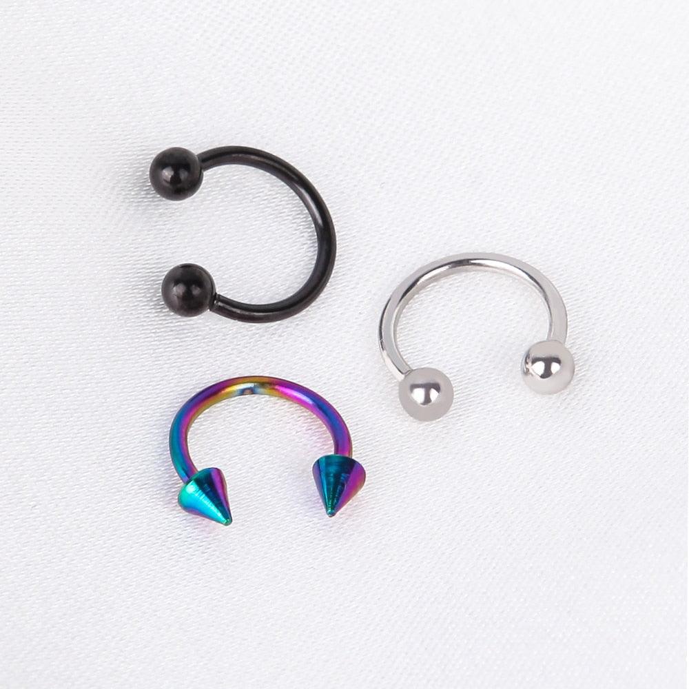 2Pcs Stainless Steel Cone Spike Horseshoe Circular Septum Nose Ring Nipple Hoops Nose Septum Eyebrow Horseshoe Fake Nose Ring C Clip Septum Lip Stainless Steel Piercing Piercing Surgical Steel Horseshoe Circular Rings Ear Piercing Body Jewelry