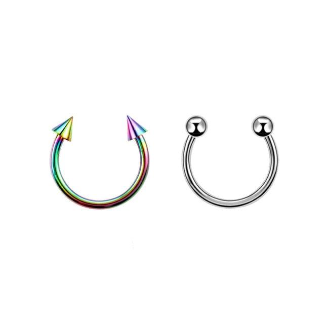 2Pcs Stainless Steel Cone Spike Horseshoe Circular Septum Nose Ring Nipple Hoops Nose Septum Eyebrow Horseshoe Fake Nose Ring C Clip Septum Lip Stainless Steel Piercing Piercing Surgical Steel Horseshoe Circular Rings Ear Piercing Body Jewelry