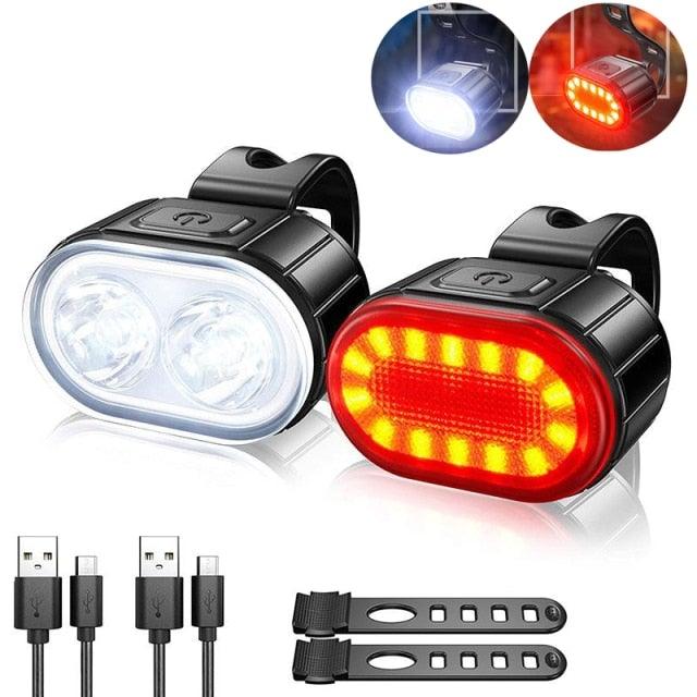 2PCS LED Bike Light Bicycle Front Rear lights USB Charge Headlight Cycling Taillight Bicycle Super Bright Front And Back Bicycle Lights USB Rechargeable Durable Waterproof Mountain Helmet Road Night Riding For Bike