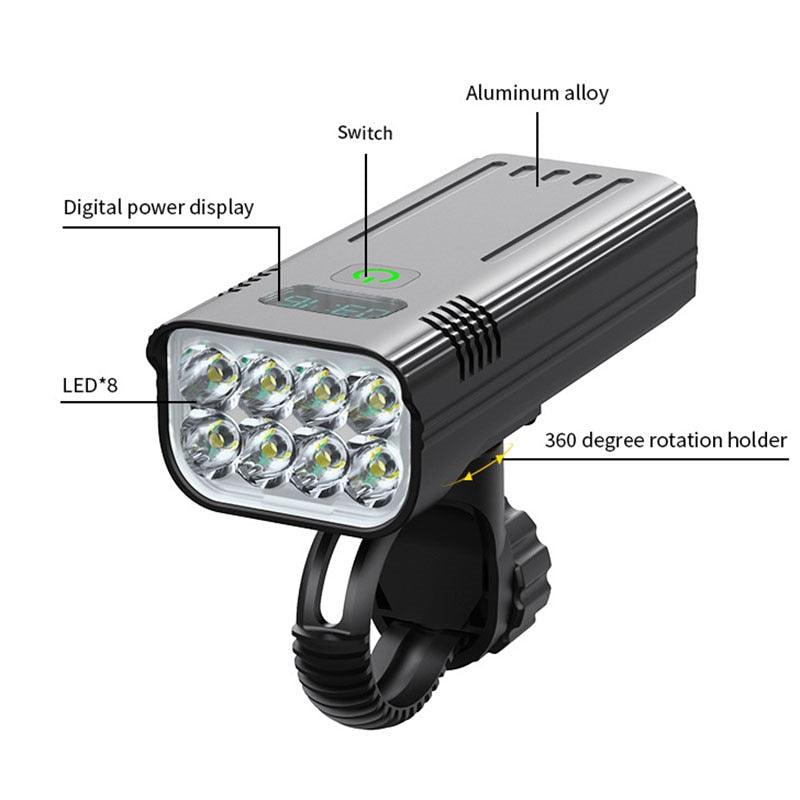 10000mAh Bicycle Front Light Bicycle 8 LED Front Bike Light Headlight Bike Accessories USB Rechargeable Bicycle Headlight With IP65 Waterproof Lighting Modes Bicycle Light Fits For Bike All Road Bicycle