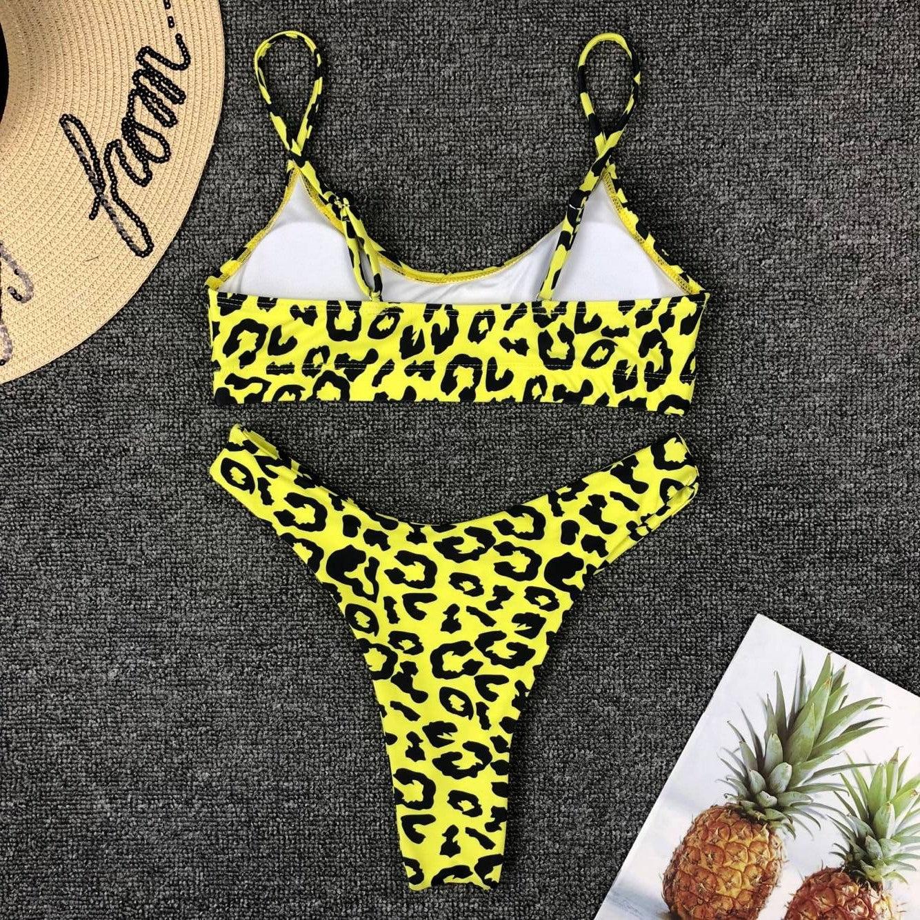 Neon Yellow Green Swimsuit Women Push Up Padded Micro Bikini Summer Beach Bathing Suit Beach Swimwear  Women's Scoop Neck Cut Out Front Lace Up Back High Cut One Piece Swimsuit