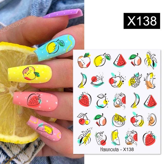 Black Lines Flower Leaves Water Decals Stickers Floral Face Marble Pattern Slider For Nails Summer Nail Art Decoration Summer Stickers on Nails Simple Summer Slider for Manicure Nail Art Watermark Manicure Decor