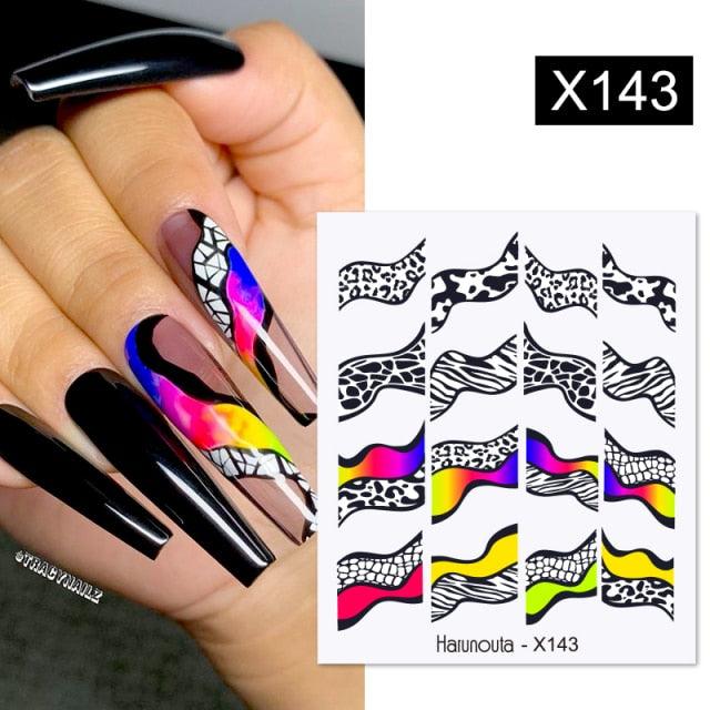 Black Lines Flower Leaves Water Decals Stickers Floral Face Marble Pattern Slider For Nails Summer Nail Art Decoration Summer Stickers on Nails Simple Summer Slider for Manicure Nail Art Watermark Manicure Decor