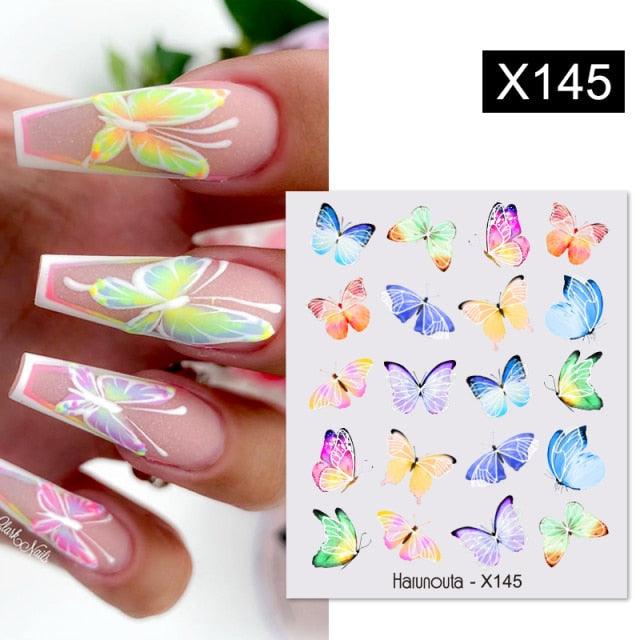 Black Lines Flower Leaves Water Decals Stickers Floral Face Marble Pattern Slider For Nails Summer Nail Art Decoration Summer Stickers on Nails Simple Summer Slider for Manicure Nail Art Watermark Manicure Decor