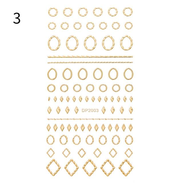 Black White 3D Nail Stickers Metal Gold Silver Geometric Tassel Strip Line Adhesive Transfer Decals Nail Art Design  Gold Silver Metal Nail Sticker  Metallic Curve Strip Line Nail Decal Self-Adhesive 3D Wave Design Nail Tips Decorations Manicure for Women