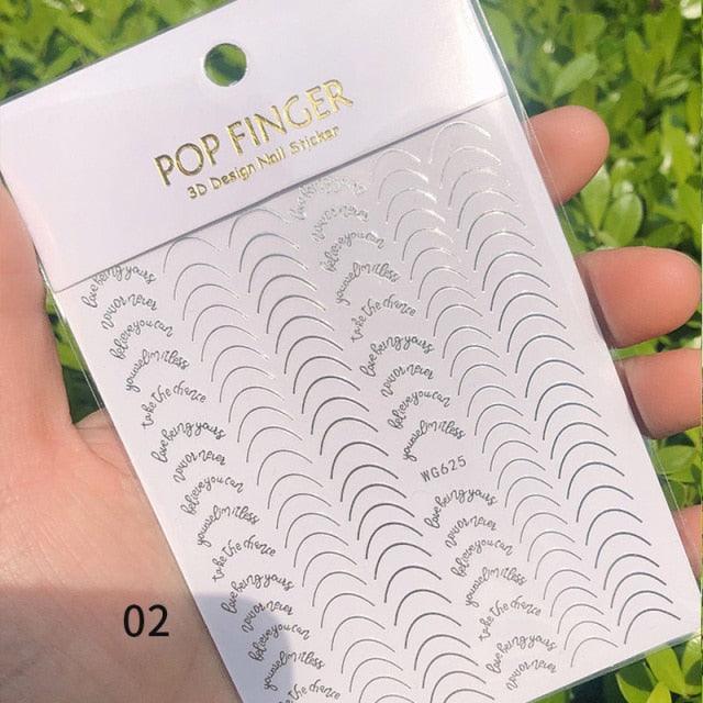 Black White 3D Nail Stickers Metal Gold Silver Geometric Tassel Strip Line Adhesive Transfer Decals Nail Art Design  Gold Silver Metal Nail Sticker  Metallic Curve Strip Line Nail Decal Self-Adhesive 3D Wave Design Nail Tips Decorations Manicure for Women