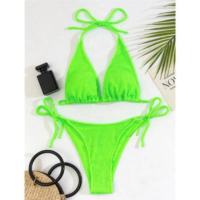 Luxury Women Black Halter Bikinis Women's Halter Bandage Bikini Bottom Push Up Swimsuits Swimsuit Women High Waist String Floral Printed 2 Piece Bathing Suits Solid Color Bikinis Sets Bathing Suit Female Beachwear