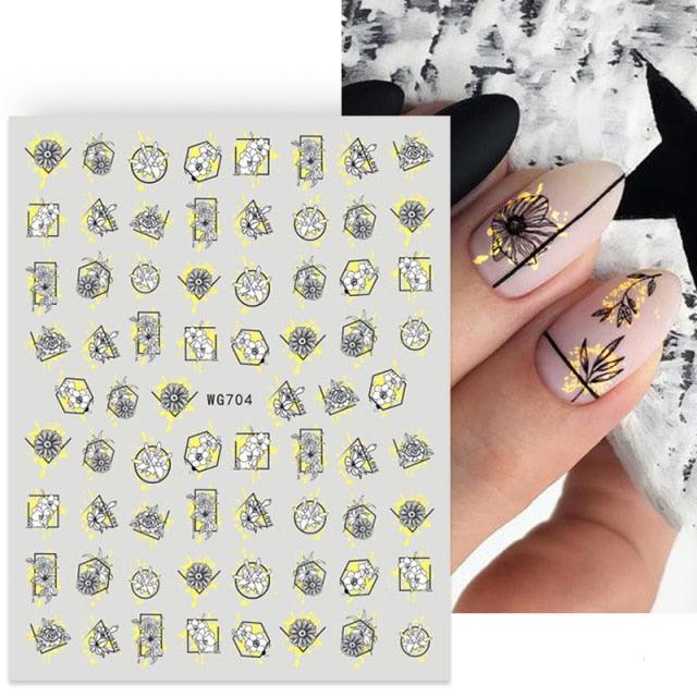 3D Nails Sticker Spring Cartoon Animals Flowers Leaves Self Adhesive Decals Sliders Nail Art Accessories Decoration Decal Self-Adhesive 3D Wave Design Decoration for Women Girls Tape Nail Art Stickers Decal Decoration