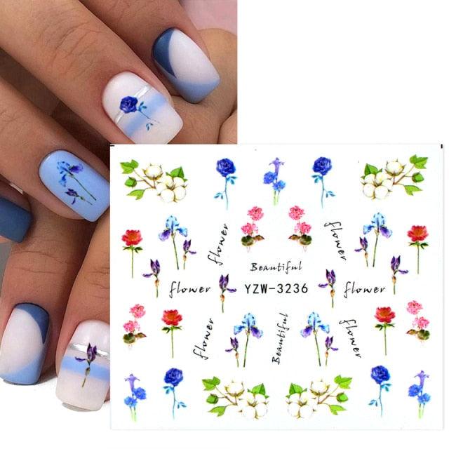 Autumn Simple Green Pink Pattern Water Nail Decal Sticker Flower Leaf Tree Winter Slider For Nail Art Manicuring Decoration Decals for Nail Art Decoration Including Hearts Stars Letters Bowknot Leaves Flowers Plants Fruits Butterflies