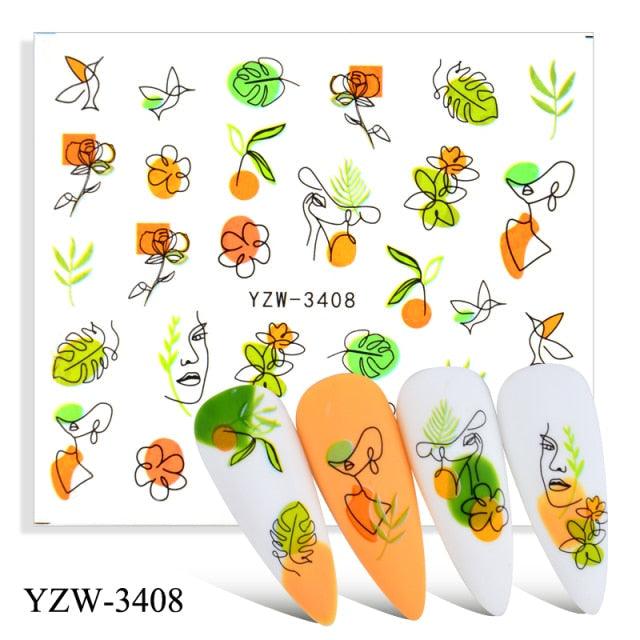 Autumn Simple Green Pink Pattern Water Nail Decal Sticker Flower Leaf Tree Winter Slider For Nail Art Manicuring Decoration Decals for Nail Art Decoration Including Hearts Stars Letters Bowknot Leaves Flowers Plants Fruits Butterflies