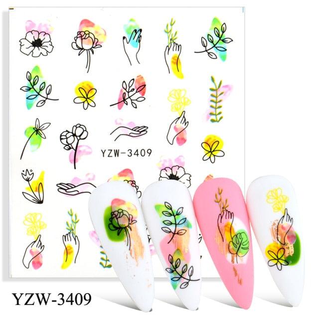 Autumn Simple Green Pink Pattern Water Nail Decal Sticker Flower Leaf Tree Winter Slider For Nail Art Manicuring Decoration Decals for Nail Art Decoration Including Hearts Stars Letters Bowknot Leaves Flowers Plants Fruits Butterflies