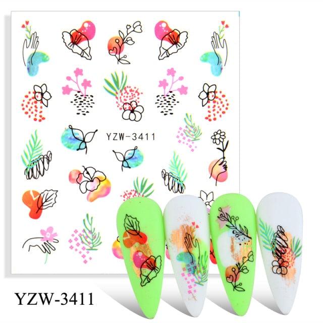 Autumn Simple Green Pink Pattern Water Nail Decal Sticker Flower Leaf Tree Winter Slider For Nail Art Manicuring Decoration Decals for Nail Art Decoration Including Hearts Stars Letters Bowknot Leaves Flowers Plants Fruits Butterflies