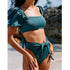 Bikini New 2 Piece Women Swimsuit Women's High Waist Bikini Set Fashion Puff Sleeve Swimwear Set Bathing Suits Solid Color Short Puff Sleeve Summer High Waist Cut Backless Bathing Suit Beachwear