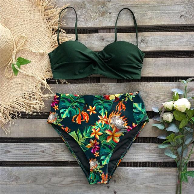 Bikini Female Swimsuit Women Swimwear Push Up Bikinis Set High Waist Swimming Suits Two Piece Set Women Swimsuit Solid Printed Bikini Push-Up Pad Swimwear Set Beachwear Ruffled Bathing Suit