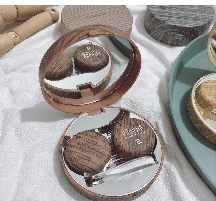 Wood Grain Round Contact Lens Case With Mirror Lens Container Cute Eye Contacts Case Contact Lens Case,Portable Contact Lens Box with Mirror Gight-Capacity Contact Lens Travel Case Dry And Wet Separation Contact Lens Remover Tool With Tweezers