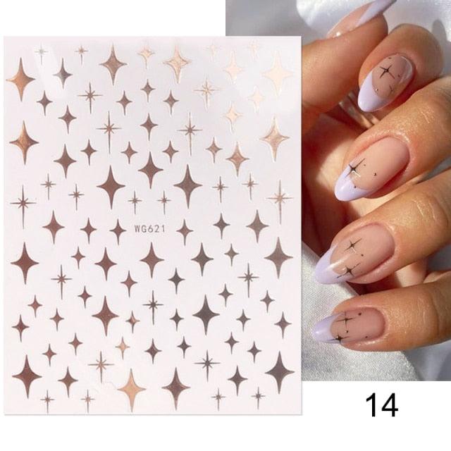 Rose Gold Star 3D Nail Stickers Silver Black White Star Heart Transfer Stickers for Nails DIY Decals Manicures Decoration Tips Nail Art Decals Water Transfer Nail Decals Sticker For Pretty Girl Self-Adhesive Nail Decals Designer Nail Stickers for Acrylic - ALLURELATION - 3D Nail Stickers, 554, beautiful nail, cartoon nail, Decals Manicures, decorate, Decoration Tips, Designer, Designer Nail, Manicures, Nail Art, Nail Stickers, Self-Adhesive Nail, Stickers - Stevvex.com