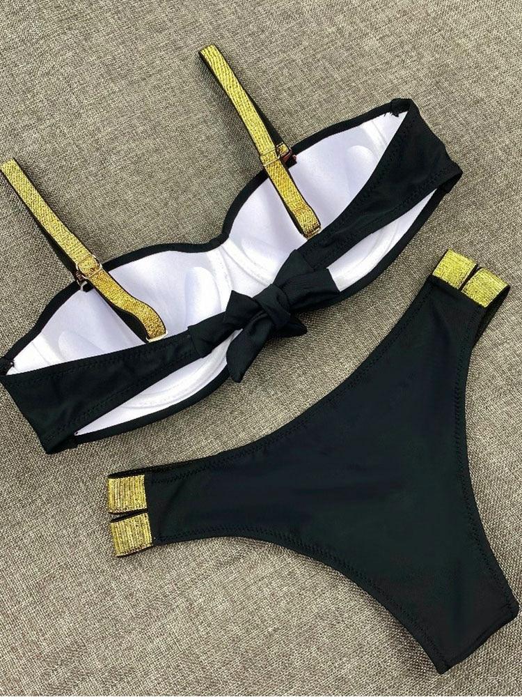 Bikini Sets Solid Color Swimsuit  Mid-Waist  Gather Cup Bikinis Women Swimwear Female Bathing Suits Beach wear  Two Piece Swimsuits Triangle Bikini swimsuits for Women