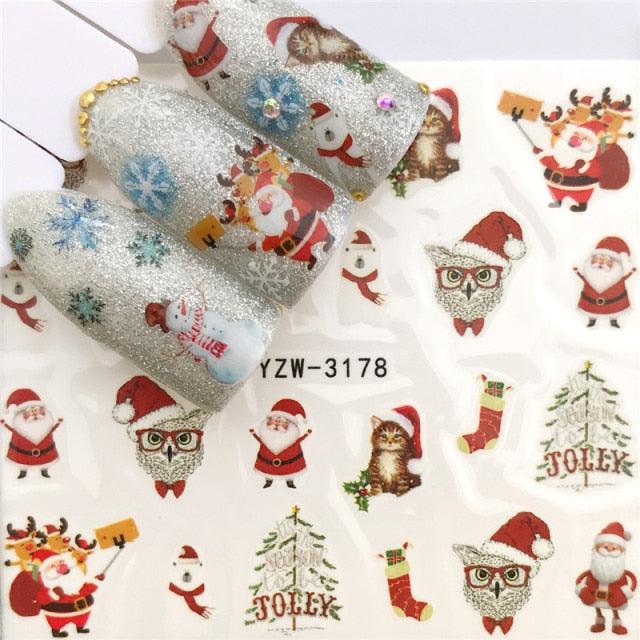 New Christmas Water Decal Nail Art Nail sticker New Year Slider Tattoo Full Cover Santa Claus Snowman Designs Xmas Decals 3D Wave Design Decoration for Women Girls Tape Nail Art Stickers Decal Decoration  Nail Art Accessories Decoration Decal