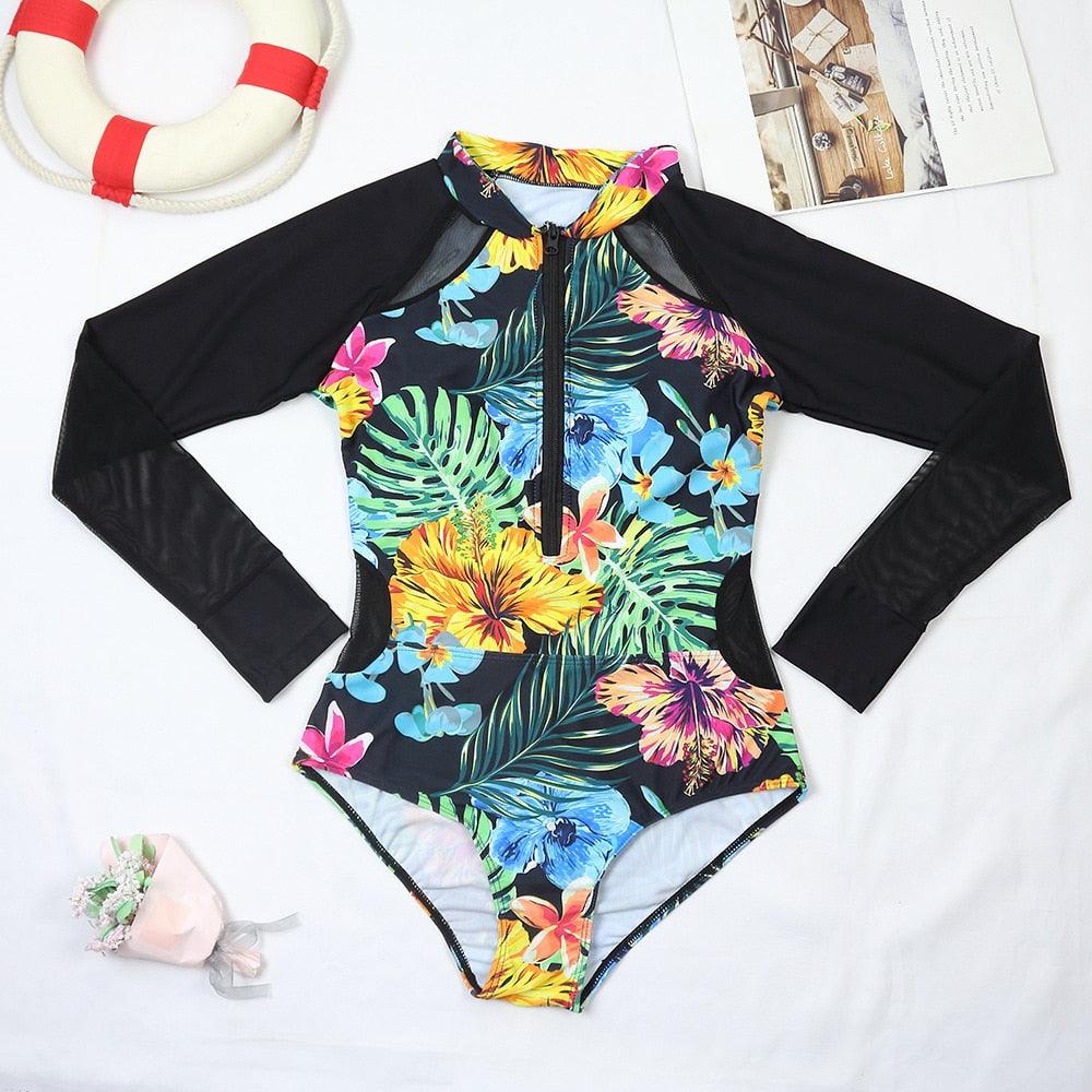 Surfing Swimsuit For Women Bikini Long Sleeve Swimwear Tiger Print Push Up Summer Bath Suit Two Piece Surfing Rash Guard Bikini Long Sleeve Swimsuit Set