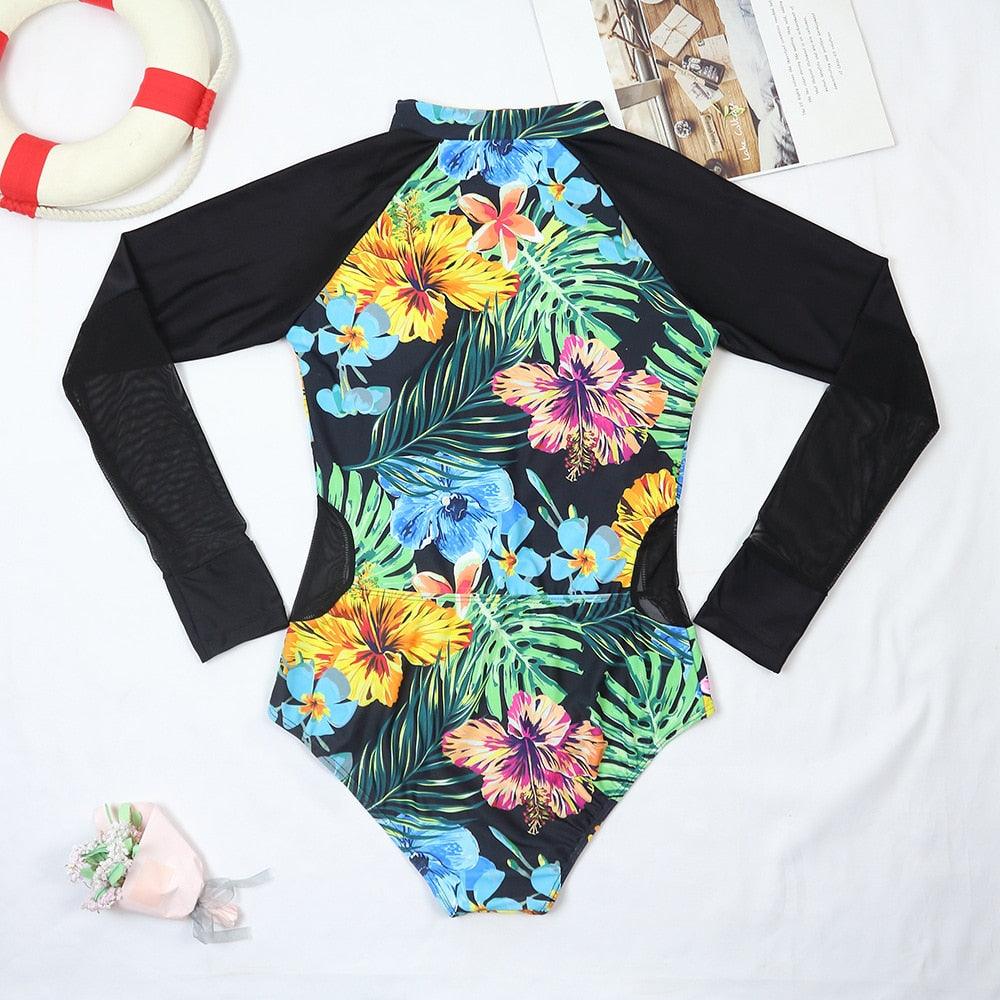 Surfing Swimsuit For Women Bikini Long Sleeve Swimwear Tiger Print Push Up Summer Bath Suit Two Piece Surfing Rash Guard Bikini Long Sleeve Swimsuit Set