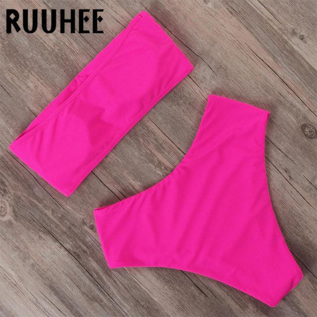 Bandage Bikini Swimwear Women Swimsuit High Waist Bikini Set Bathing Suit Push Up Women's Spaghetti Strap Bandeau Lace Up High Waist 2PCS Bikini Set