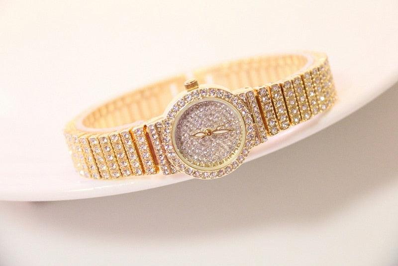 Shiny Women Watches Luxury Small Dial Rose Gold Watches Ladies Stainless Steel Iced Out Watch With Quartz Movement Crystal Rhinestone Diamond Watches For Women Stainless Steel Elegant Women Wristwatch