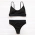 High Waist Bikinis Ribbed Swimwear Women Push Up Swimsuits Women's Scoop Neck Swimsuits High Waist Bikini Sets 2 Piece Bathing Suit Solid Strap Bathing Suit Female Set