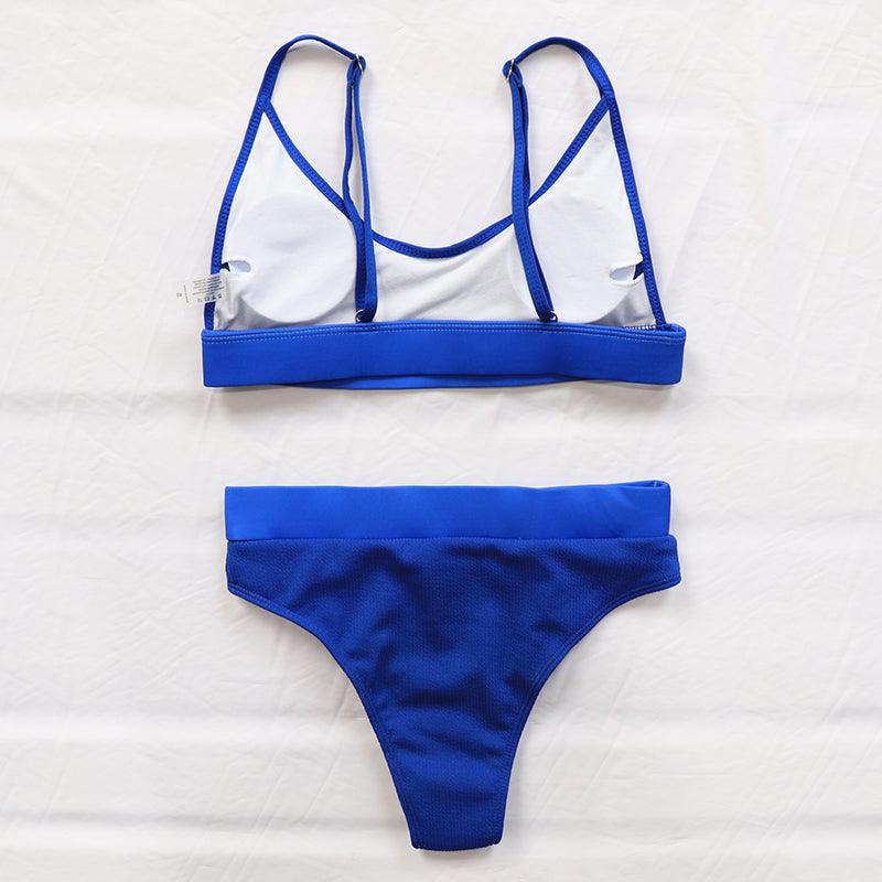 High Waist Bikinis Ribbed Swimwear Women Push Up Swimsuits Women's Scoop Neck Swimsuits High Waist Bikini Sets 2 Piece Bathing Suit Solid Strap Bathing Suit Female Set