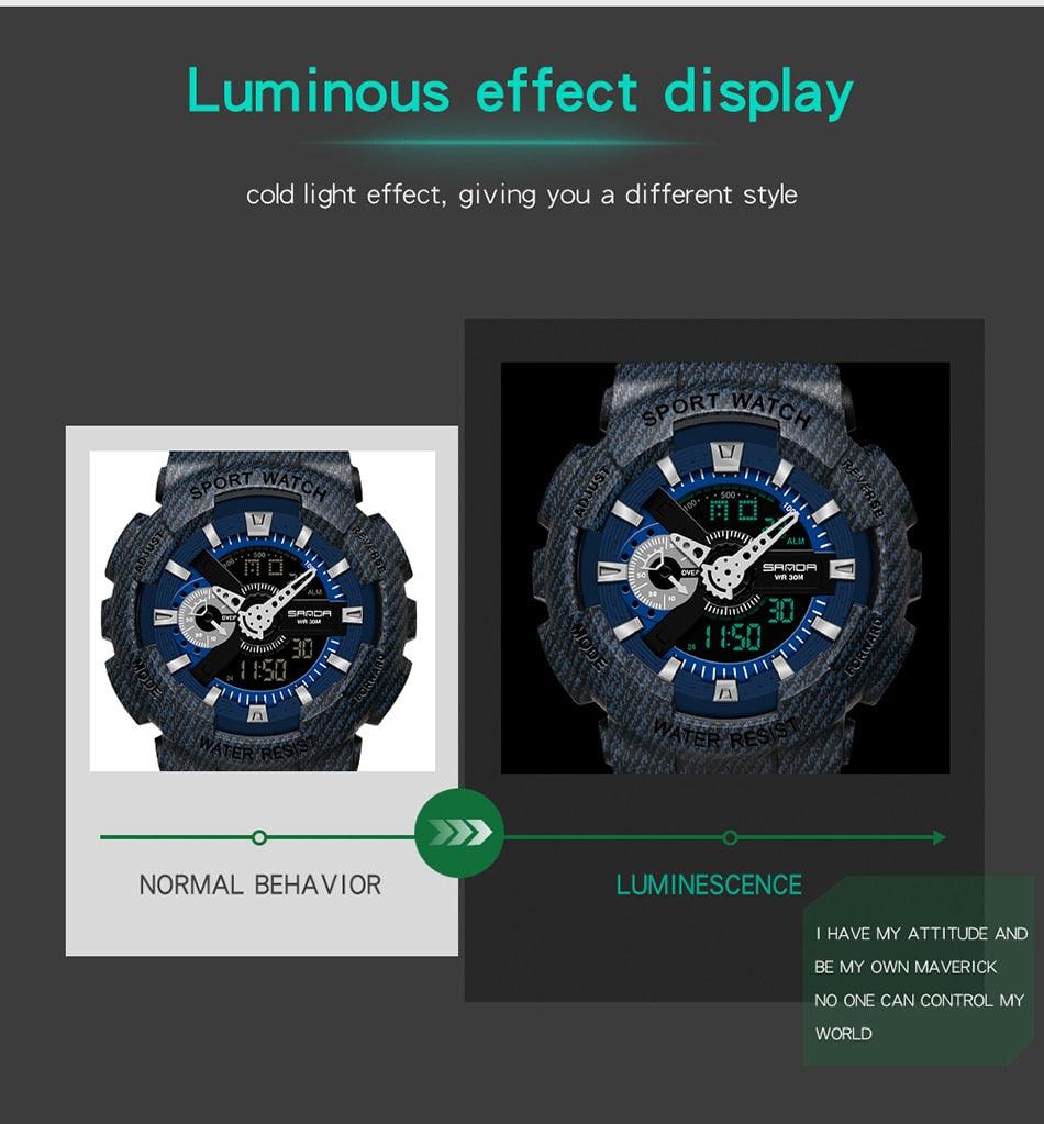 Couple Watch Fashion Strap Practical Waterproof Multifunctional Digital Wristwatch Dual Display Men's Digital Watch Military Watch Daily Sports Large Dial Men's Wrist Watch