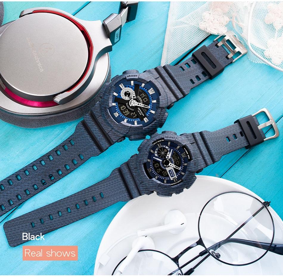 Couple Watch Fashion Strap Practical Waterproof Multifunctional Digital Wristwatch Dual Display Men's Digital Watch Military Watch Daily Sports Large Dial Men's Wrist Watch