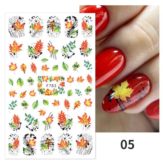 Flowers Leaves Line 3D Nail Stickers Autumn Winter Fall Leaf Design Transfer Sliders Abstract Waves Nail Art Decals Manicures  Decal Self-Adhesive 3D Wave Design Decoration for Women Girls Tape Nail Art Stickers Decal Decoration