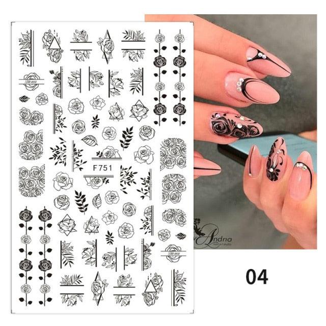 Flowers Leaves Line 3D Nail Stickers Autumn Winter Fall Leaf Design Transfer Sliders Abstract Waves Nail Art Decals Manicures  Decal Self-Adhesive 3D Wave Design Decoration for Women Girls Tape Nail Art Stickers Decal Decoration